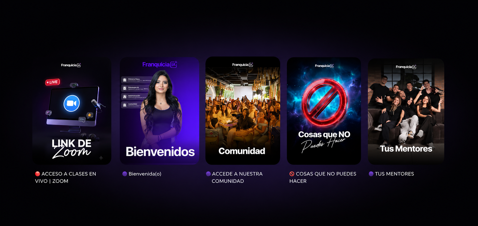 Vista previa real de la plataforma Franquicia IA con módulos y contenido